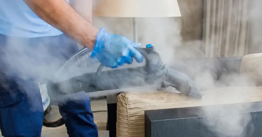 steam cleaning a sofa