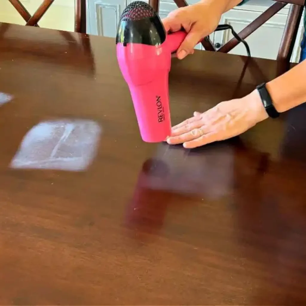 use hairdryer on heat stains